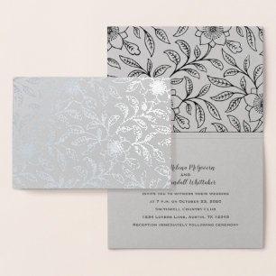 Convite Floral para Casamento Deluxe Foil Silver