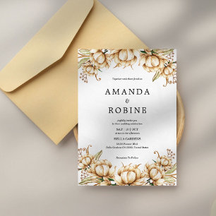 Convite Floral para Casamento Elegante Beige