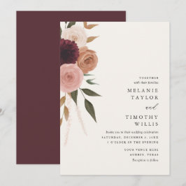 Convite Floral para Casamento Elegante Burgundy