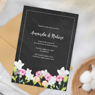 Convite Floral para Casamento Elegante Chalkboard