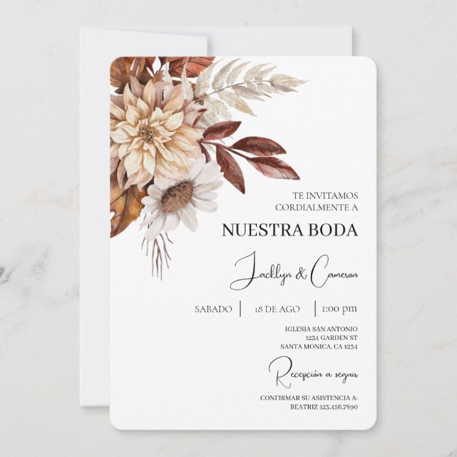 Convite Floral para Casamento Espanhol (Frente)