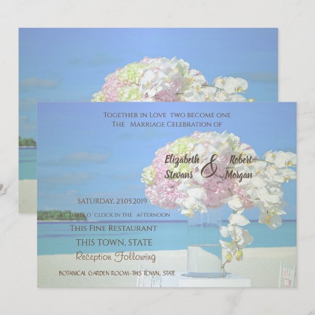 Convite Floral para Casamento na Praia (Frente/Verso)