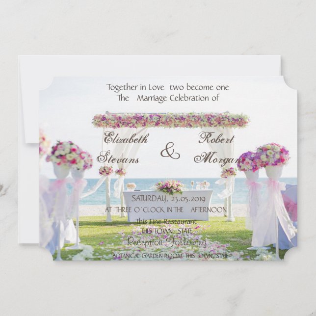 Convite Floral para Casamento na Praia (Frente)