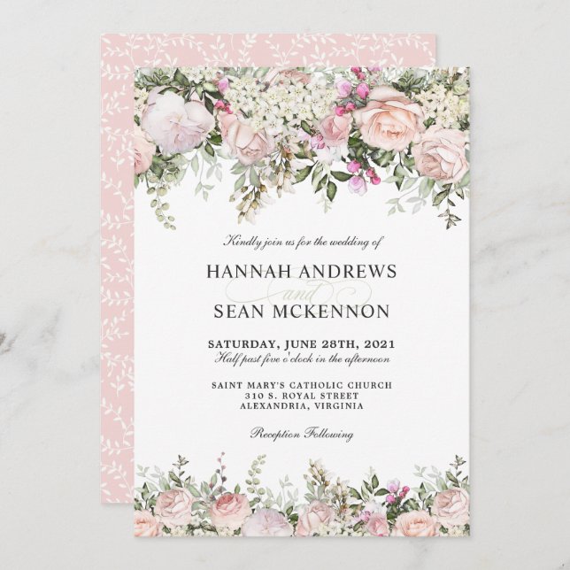 Convite Floral para Casamento no Jardim Rosa de Ve (Frente/Verso)