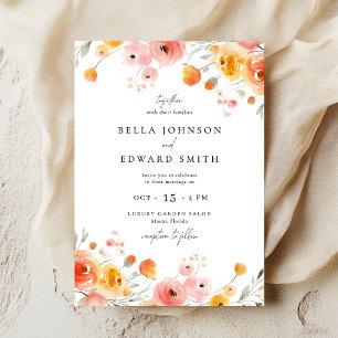 Convite Floral para casamento outono Watercolor