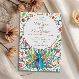 Convite Floral para Casamento Pavão e Penas