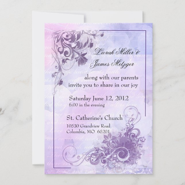 Convite Floral para Casamento - Púrpura (Frente)