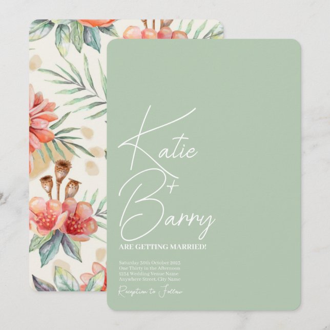 Convite Floral para Casamento Simples de Sage Mode (Frente/Verso)