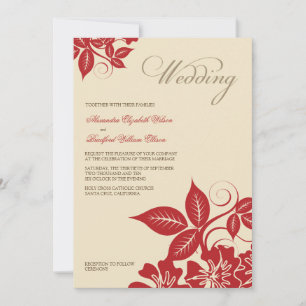 Convite Floral para Casamento Vermelho/Creme Moder
