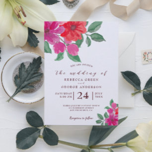 Convite Floral para Casamento Watercolor Fuchsia