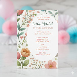 Convite Floral para Chá de Bebê de Menina