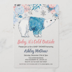 Convite Floral para Chá de Bebê de Urso Polar