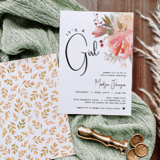 Convite Floral para Chás de fraldas de Menina