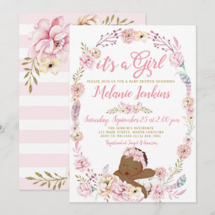 Convite Floral para Chás de fraldas de Menina