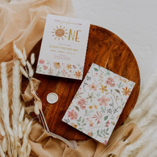 Convite Floral para primeiro aniversario de Sol