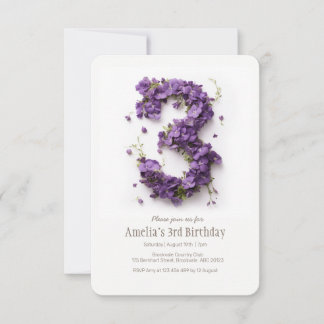 Convite floral para raparigas aniversário de 3 ano