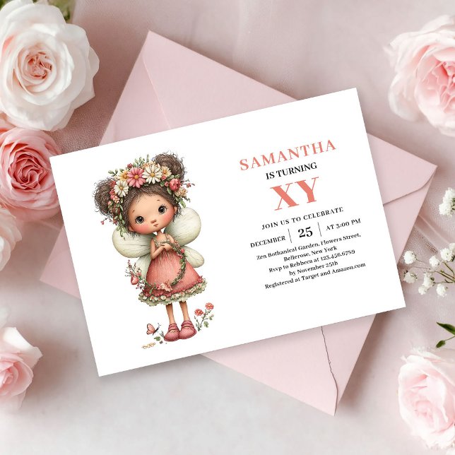 Convite Floral Pastel de 1º Aniversário da Menina  (Cute Fairy Girl 1st Birthday Pastel Floral invitation)