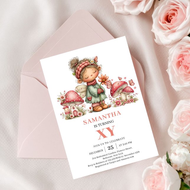 Convite Floral Pastel de 4º Aniversário da Fada Má (Magical Fairy 4th Birthday Pastel Floral Invitation)