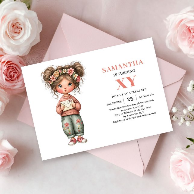 Convite Floral Pastel de Aniversário de Menina de  (Magical Fairy Girl Birthday Pastel Floral invitation)