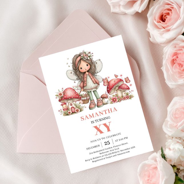 Convite Floral Pastel para 6º Aniversário da Fada  (Joyful Fairy 6th Birthday Pastel Floral Invitation)
