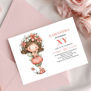 Convite Floral Pastel Rosa de Aniversário de Menin