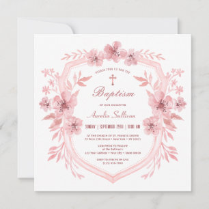 Convite Floral Pink Crest Baptism
