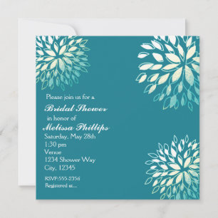 Convite Floral Prateado Turquesa Moderno Elegante