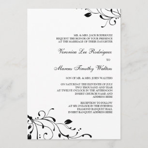 Convite floral preto & branco do decalque