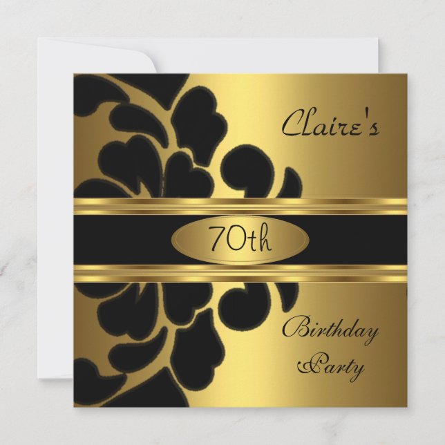 Convite Floral Preto Dourado para Aniversário de 7 (Frente)