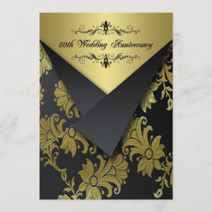 Convite Floral Preto e Dourado para Aniversário de