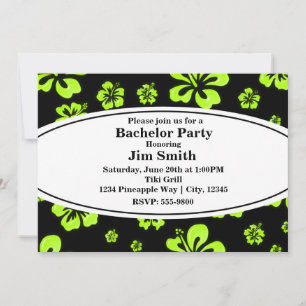 Convite Floral Preto Hibisco Amarelo Verde Neon