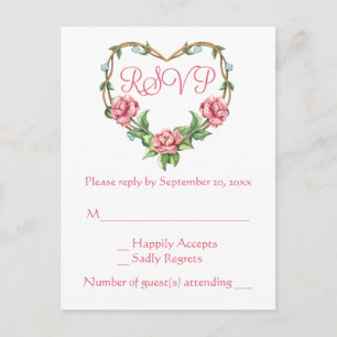 Convite Floral Rosa Aguarela RSVP Rosa Flor Coraçã