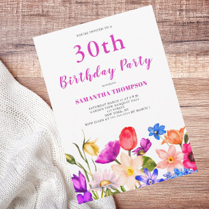 Convite Floral Rosa aniversário de 30 anos