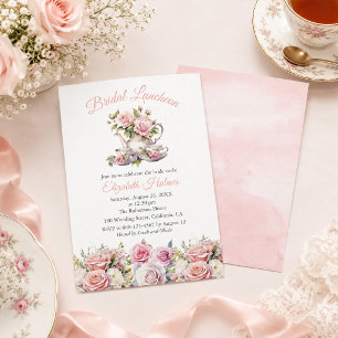 Convite Floral Rosa Bege para Almoço de Noiva