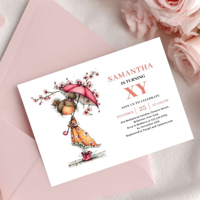 Convite Floral Rosa Blush de Aniversário de Menina (Cute Fairy Girl Birthday Blush Pink Floral invitation)