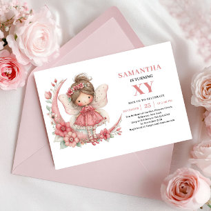 Convite Floral Rosa Blush para Aniversário de Meni