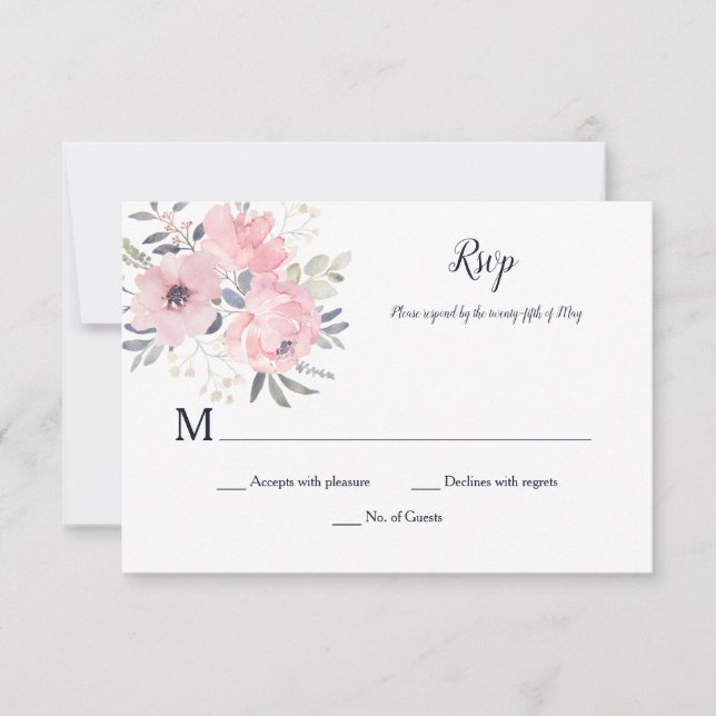 Convite Floral Rosa - Branco - Casamento | (Frente)