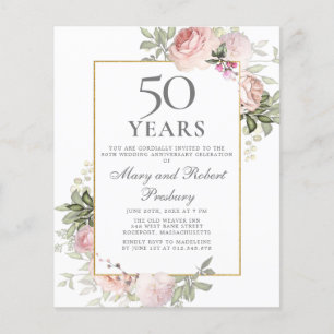 Convite Floral Rosa comemorando 50 anos Orçamento