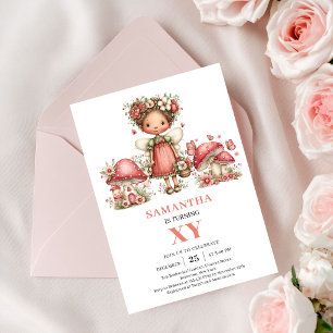 Convite Floral Rosa de 1º Aniversário da Fada Capr