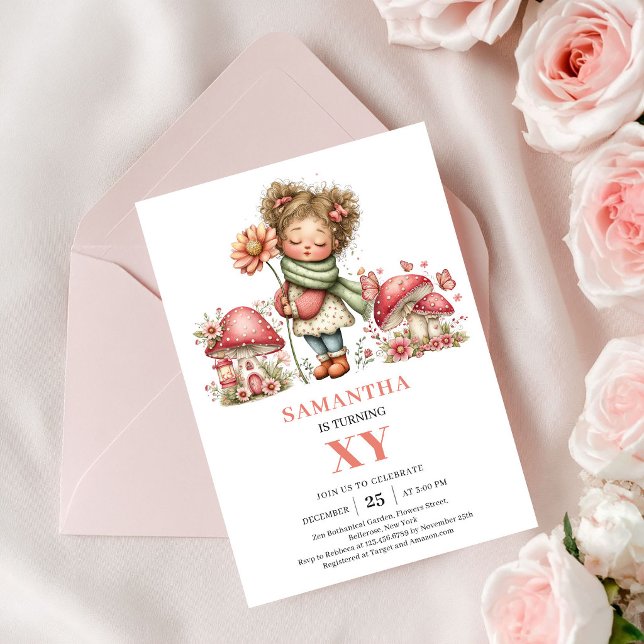 Convite Floral Rosa de 8º Aniversário da Fada Dais (Daisy Fairy 8th Birthday Pink Floral Invitation)