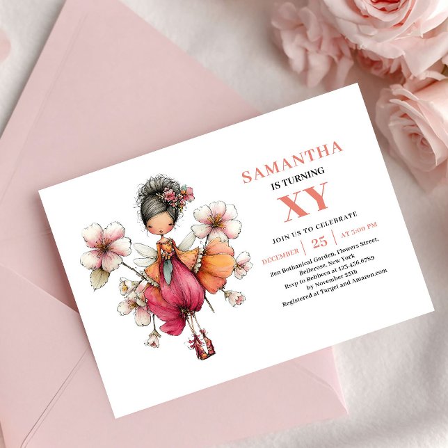 Convite Floral Rosa de Aniversário da Delicada Men (Dainty Fairy Girl Birthday Floral Pink invitation)