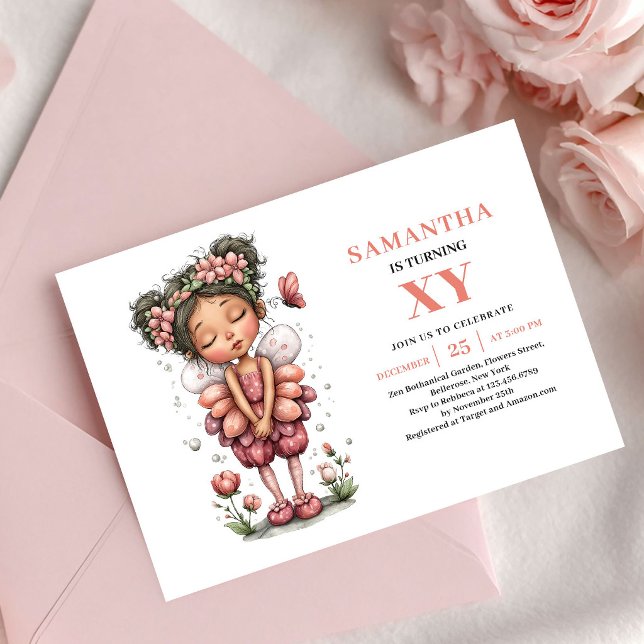 Convite Floral Rosa de Aniversário da Encantadora  (Delightful Fairy Girl Birthday Floral Pink invitation)