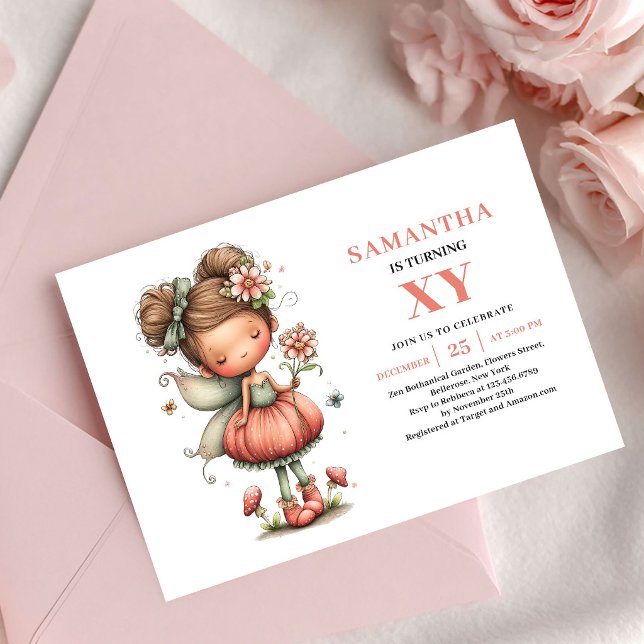 Convite Floral Rosa de Aniversário da Menina Fada  (Wonder Fairy Girl Birthday Floral Pink invitation)