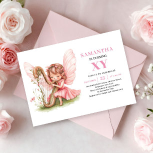 Convite Floral Rosa de Aniversário da Menina Fada 