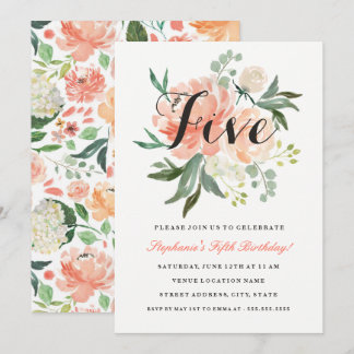 Convite Floral Rosa de Aniversário de 5 anos
