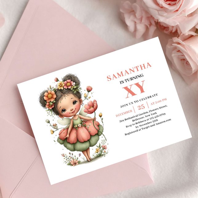 Convite Floral Rosa de Aniversário de Menina Fada  (Ethereal Fairy Girl Birthday Pink Floral invitation)