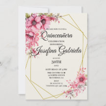 Convite floral rosa de Quinceañera