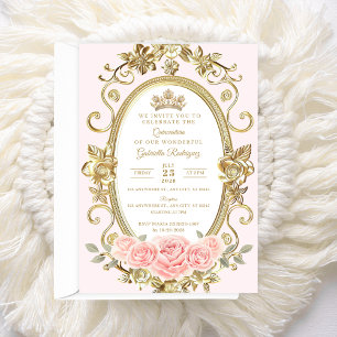 Convite Floral Rosa Elegante para Quinceañera