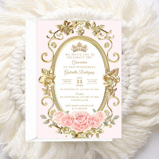 Convite Floral Rosa Elegante para Quinceañera