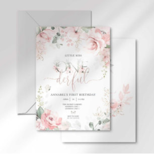 Convite Floral Rosa Little Miss Onederful